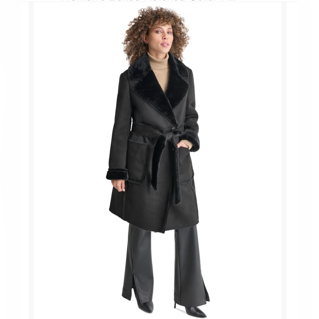Dkny Women Belted Faux Fur Coat